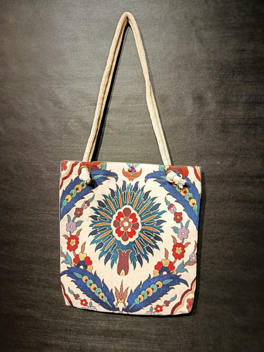 Floral Print Shoulder Bag: Handmade Cotton Blend Tote
