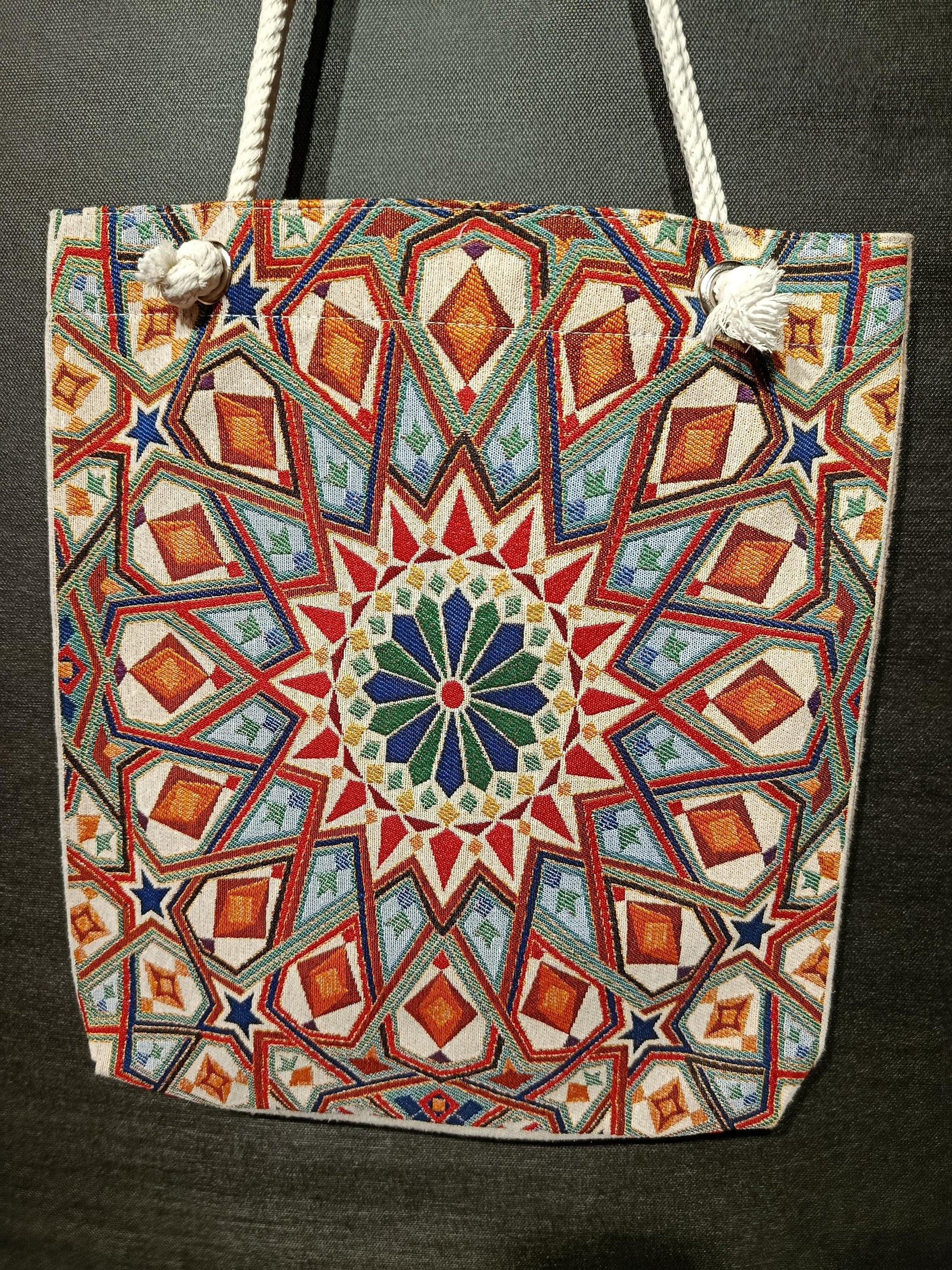 Handmade Geometric Shoulder Bag: Cotton Blend Tote (35cmx45cm)