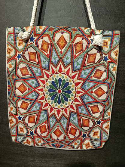 Handmade Geometric Shoulder Bag: Cotton Blend Tote (35cmx45cm)