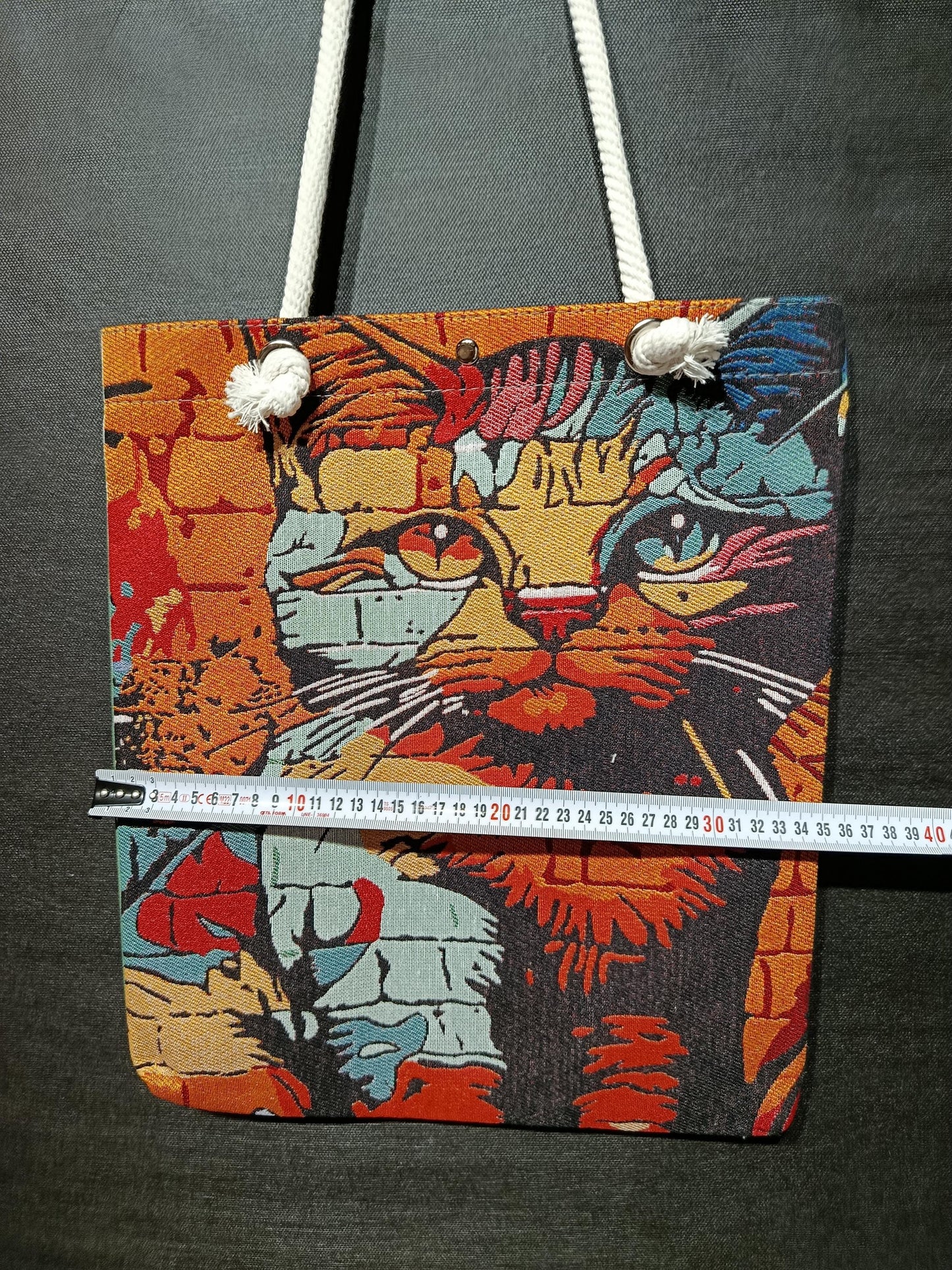 Abstract Cat Tote Bag: Gobelin Tapestry Shoulder Bag - Modern Art Purse