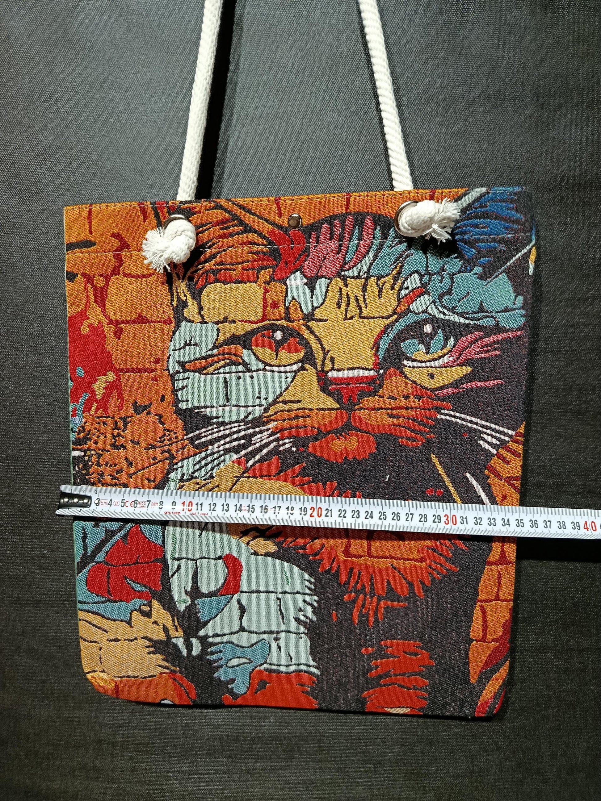 Abstract Cat Tote Bag: Gobelin Tapestry Shoulder Bag - Modern Art Purse
