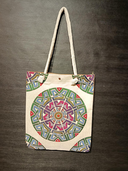 Handmade Cotton Shoulder Bag: Geometric Design Tote (35cmx45cm)