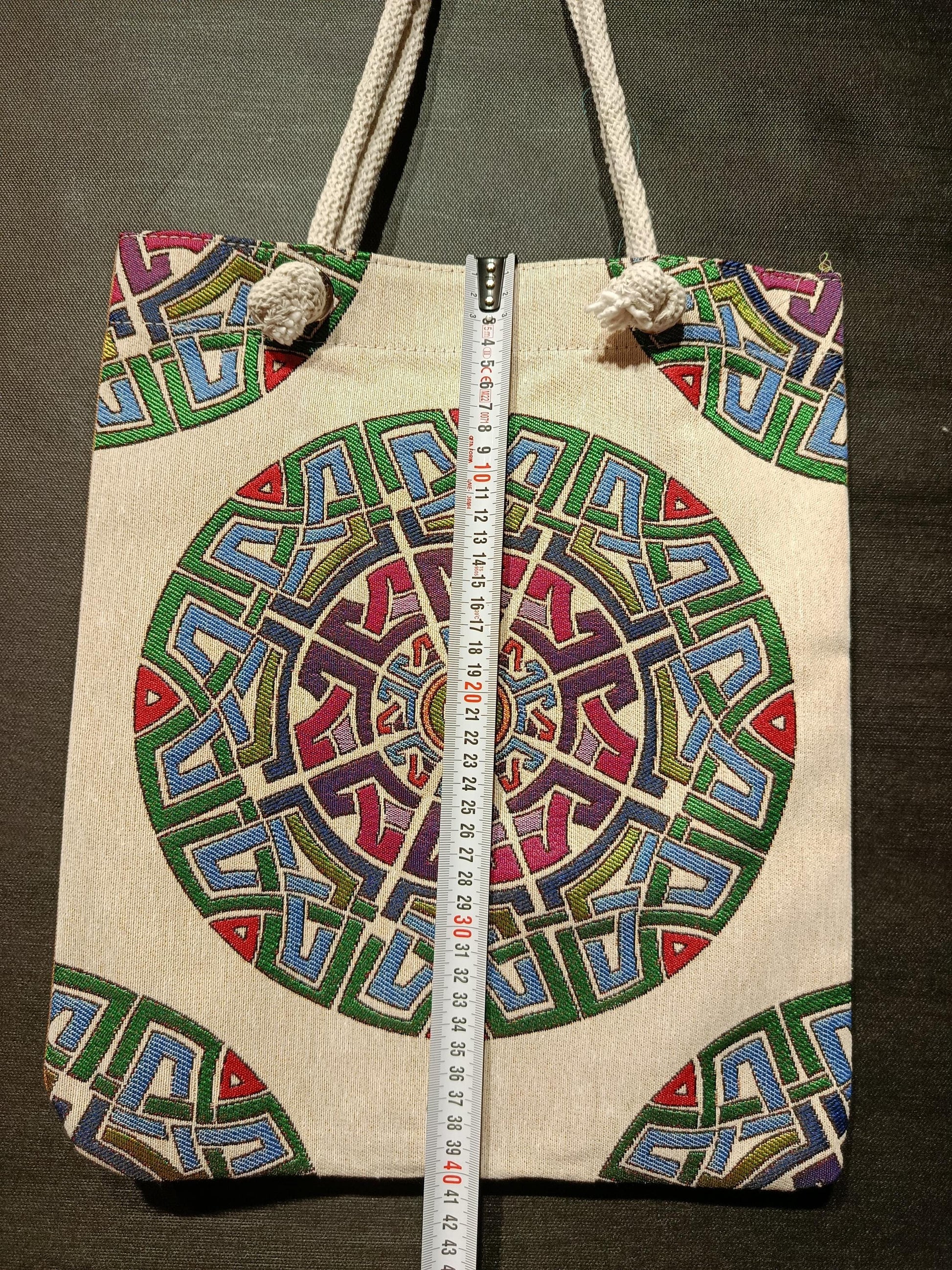 Handmade Cotton Shoulder Bag: Geometric Design Tote (35cmx45cm)