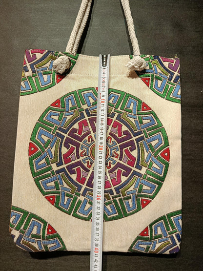 Handmade Cotton Shoulder Bag: Geometric Design Tote (35cmx45cm)