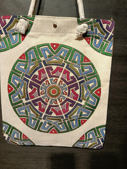 Handmade Cotton Shoulder Bag: Geometric Design Tote (35cmx45cm)