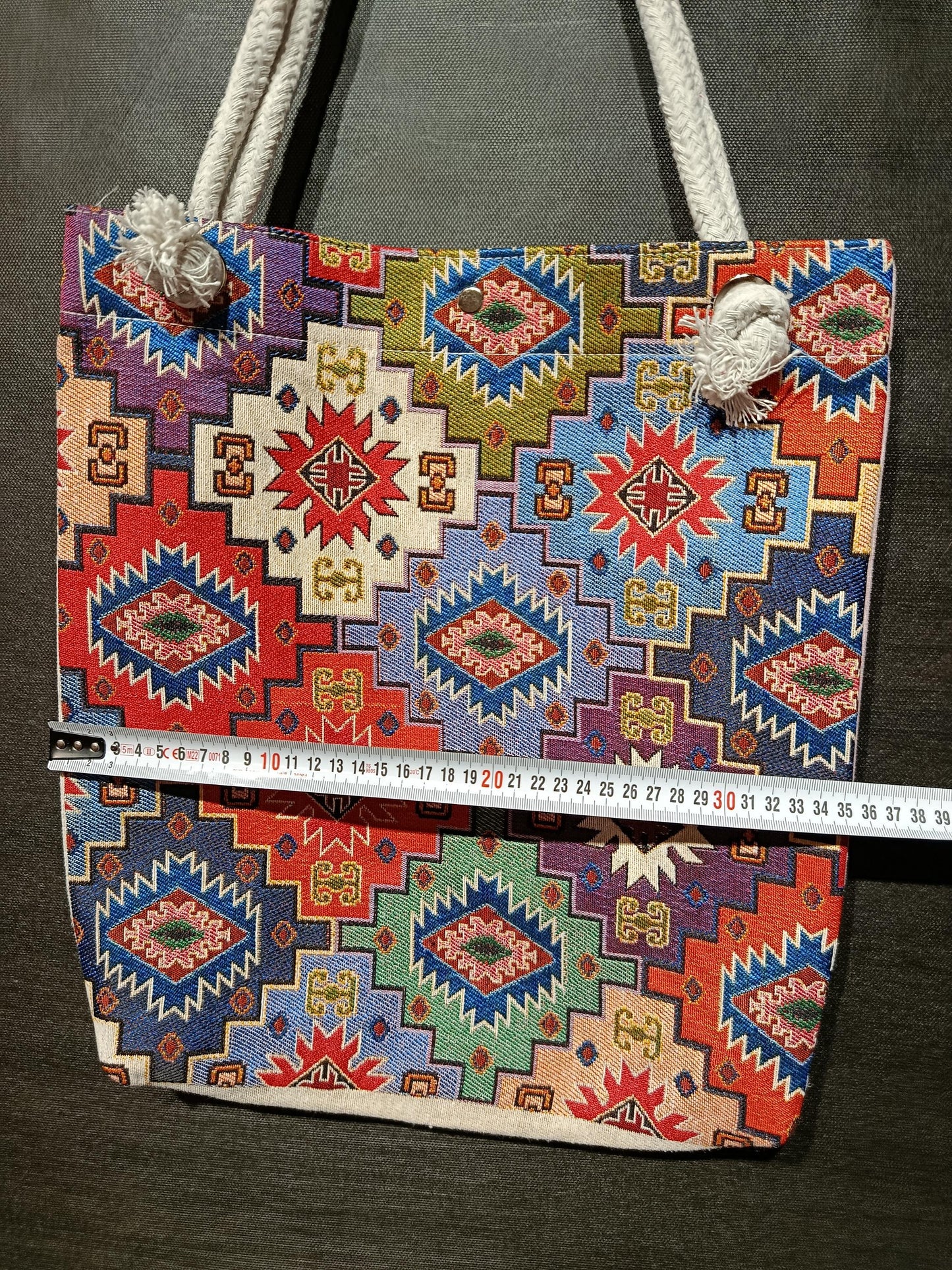 Handmade Shoulder Bag: Organic Cotton Blend, Colorful Pattern (35cmx45cm)