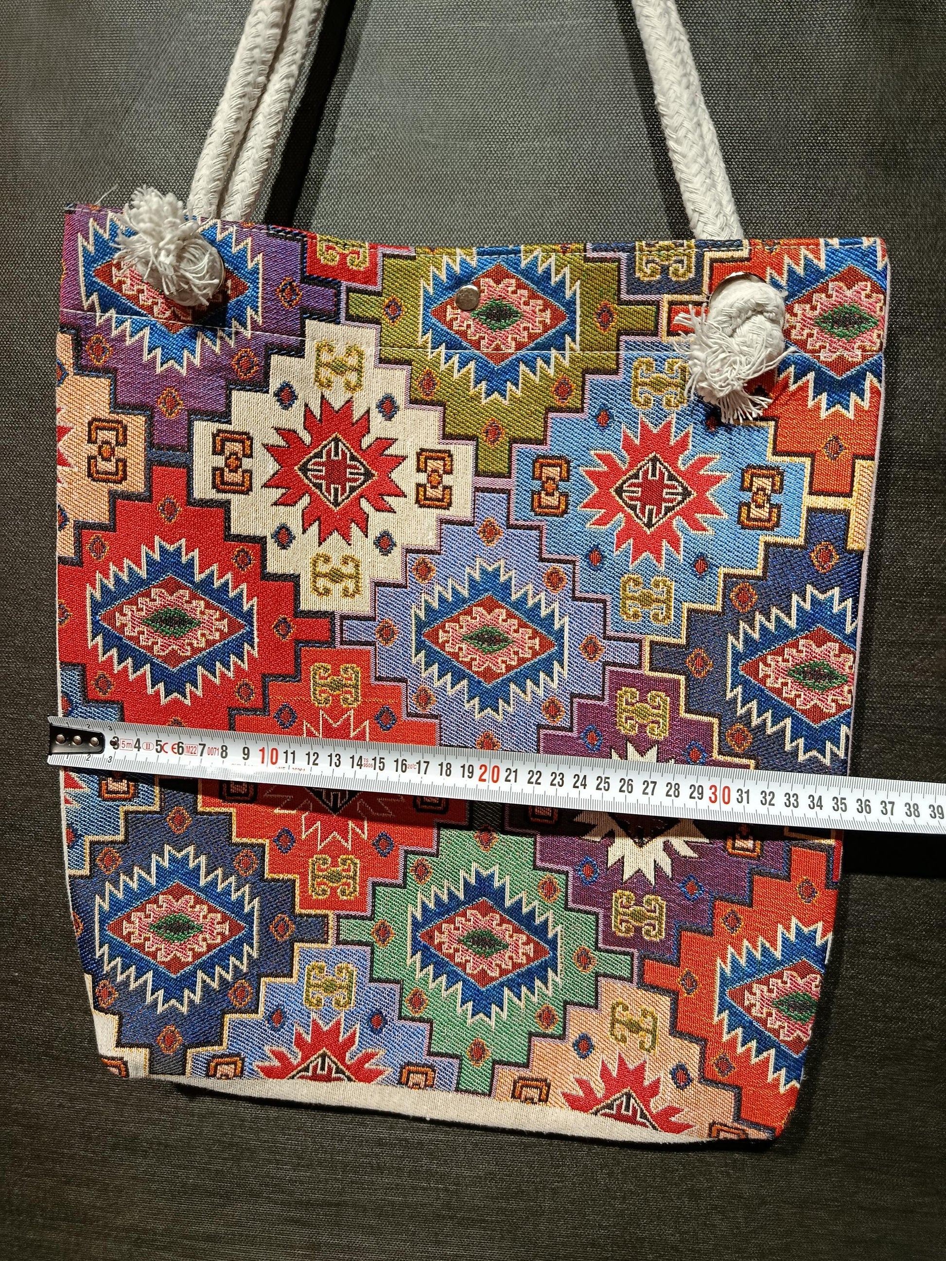 Handmade Shoulder Bag: Organic Cotton Blend, Colorful Pattern (35cmx45cm)