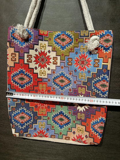 Handmade Shoulder Bag: Organic Cotton Blend, Colorful Pattern (35cmx45cm)