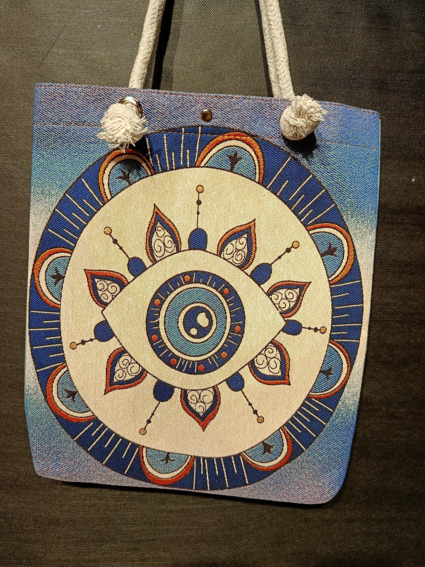 Handmade Shoulder Bag: Evil Eye Design, Cotton Blend (35x45cm)
