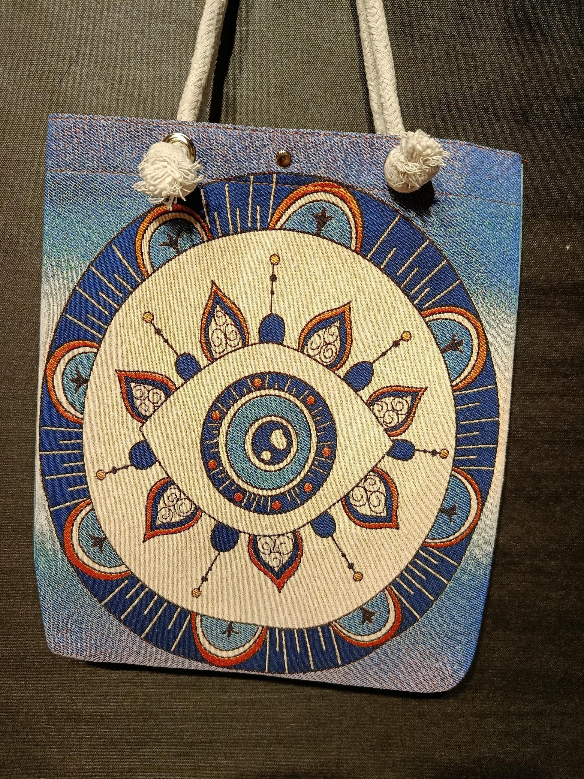 Handmade Shoulder Bag: Evil Eye Design, Cotton Blend (35x45cm)