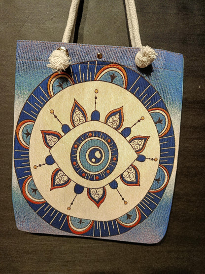 Handmade Shoulder Bag: Evil Eye Design, Cotton Blend (35x45cm)
