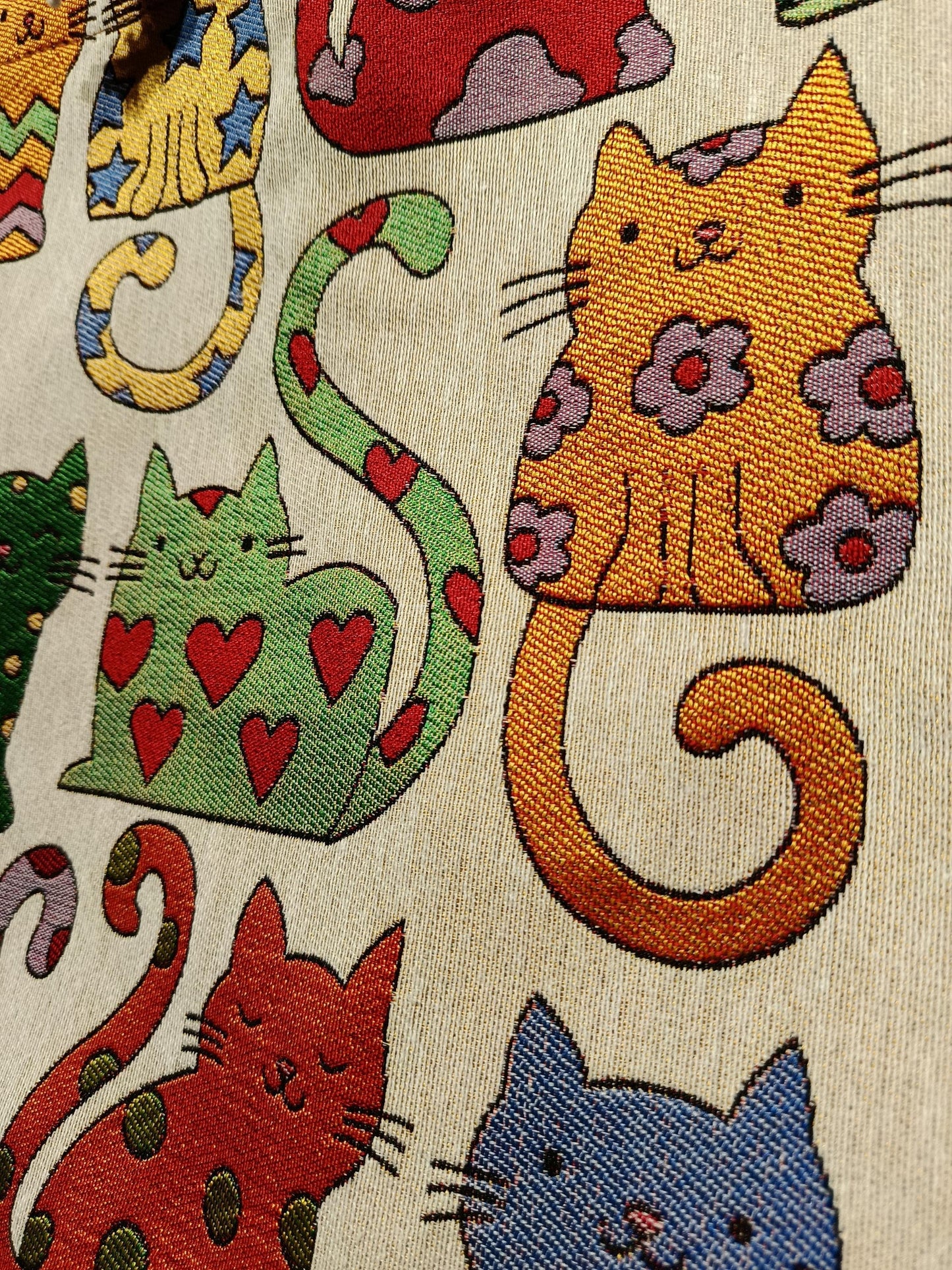 Handmade Cat Print Shoulder Bag: Organic Cotton Blend Tote