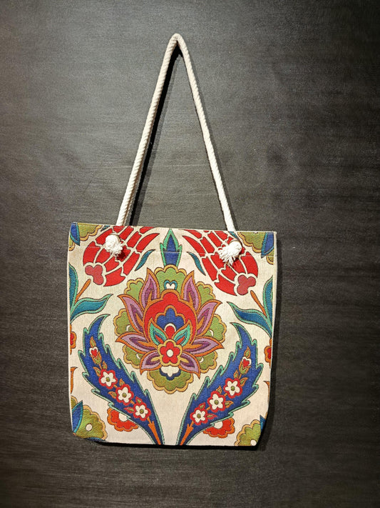 Handmade Floral Shoulder Bag: Organic Cotton Blend Tote