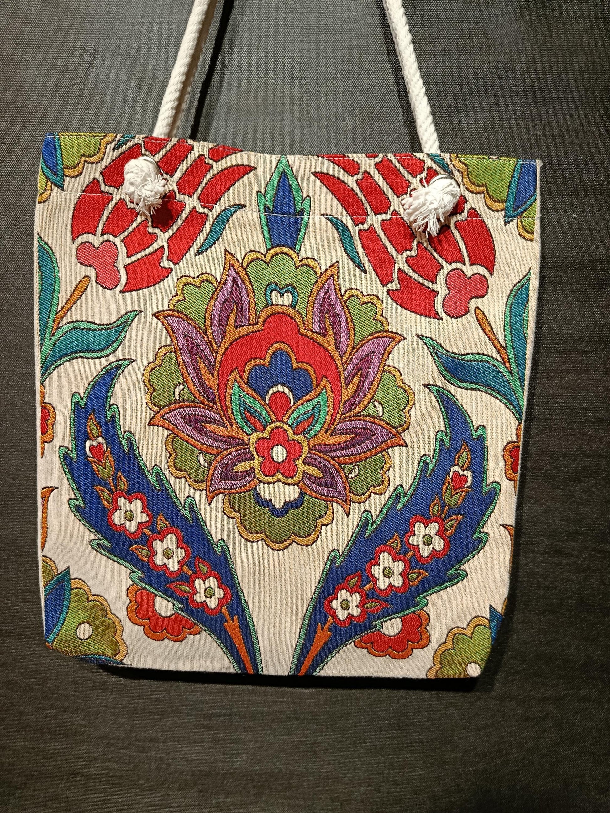 Handmade Floral Shoulder Bag: Organic Cotton Blend Tote