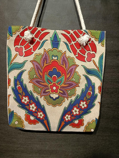 Handmade Floral Shoulder Bag: Organic Cotton Blend Tote