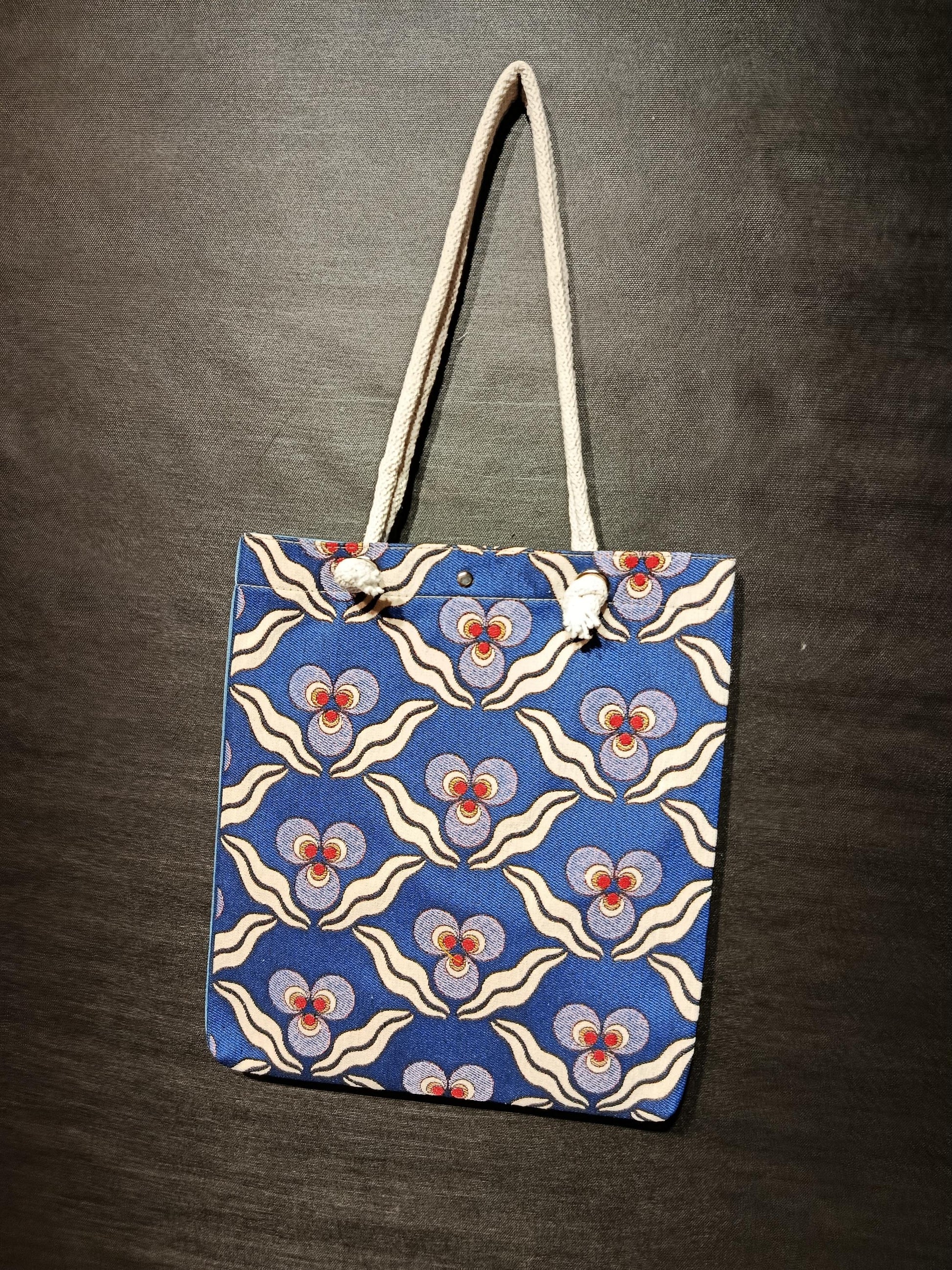 Blue Turkish Floral Tote Bag: Gobelin Tapestry Shoulder Bag