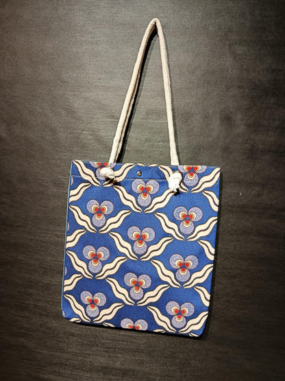 Blue Turkish Floral Tote Bag: Gobelin Tapestry Shoulder Bag