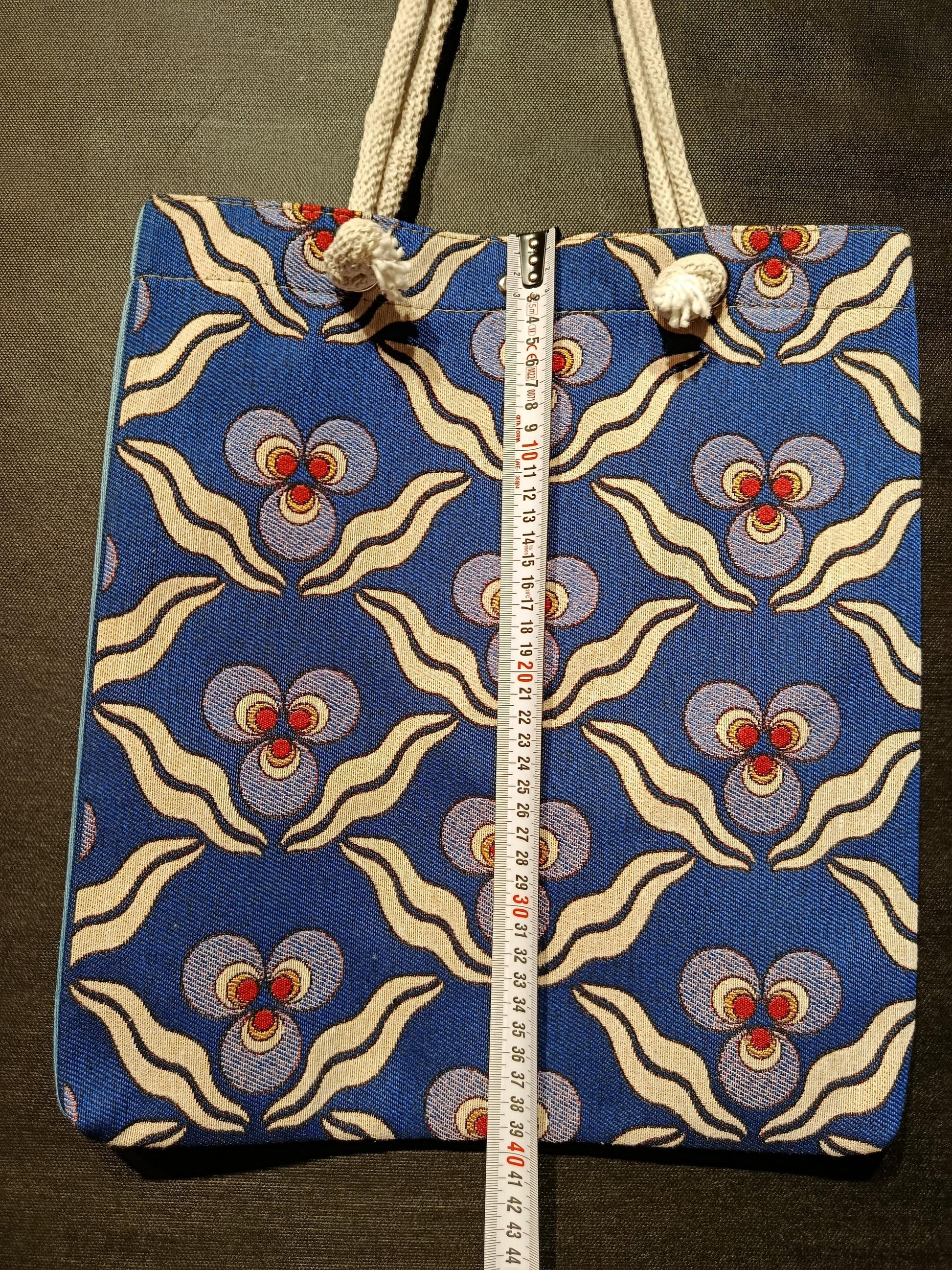 Blue Turkish Floral Tote Bag: Gobelin Tapestry Shoulder Bag