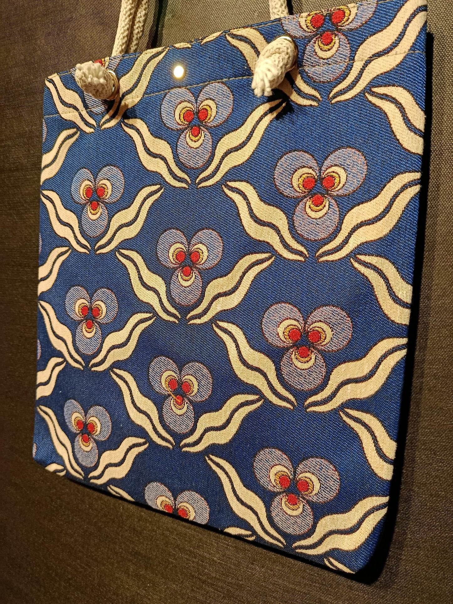 Blue Turkish Floral Tote Bag: Gobelin Tapestry Shoulder Bag