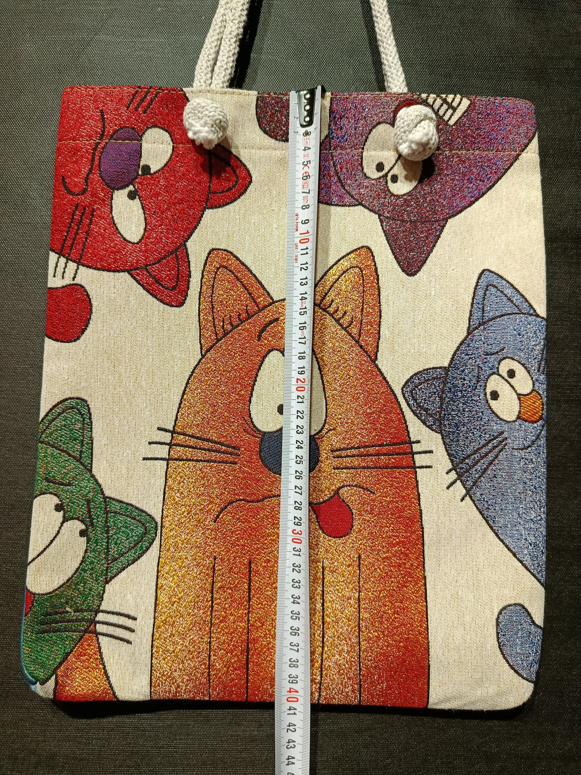 Handmade Cotton Shoulder Bag: Cartoon Cats Tote