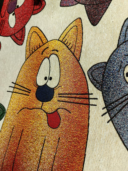 Handmade Cotton Shoulder Bag: Cartoon Cats Tote