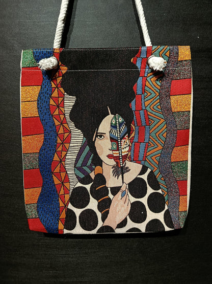 Boho Portrait Tote Bag: Abstract Gobelin Fabric, Handmade Turkish Art