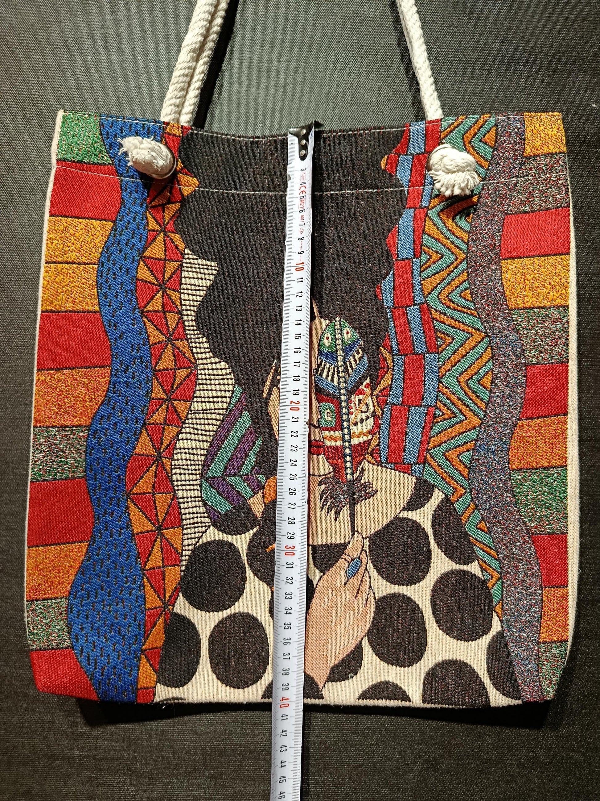 Boho Portrait Tote Bag: Abstract Gobelin Fabric, Handmade Turkish Art