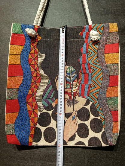 Boho Portrait Tote Bag: Abstract Gobelin Fabric, Handmade Turkish Art