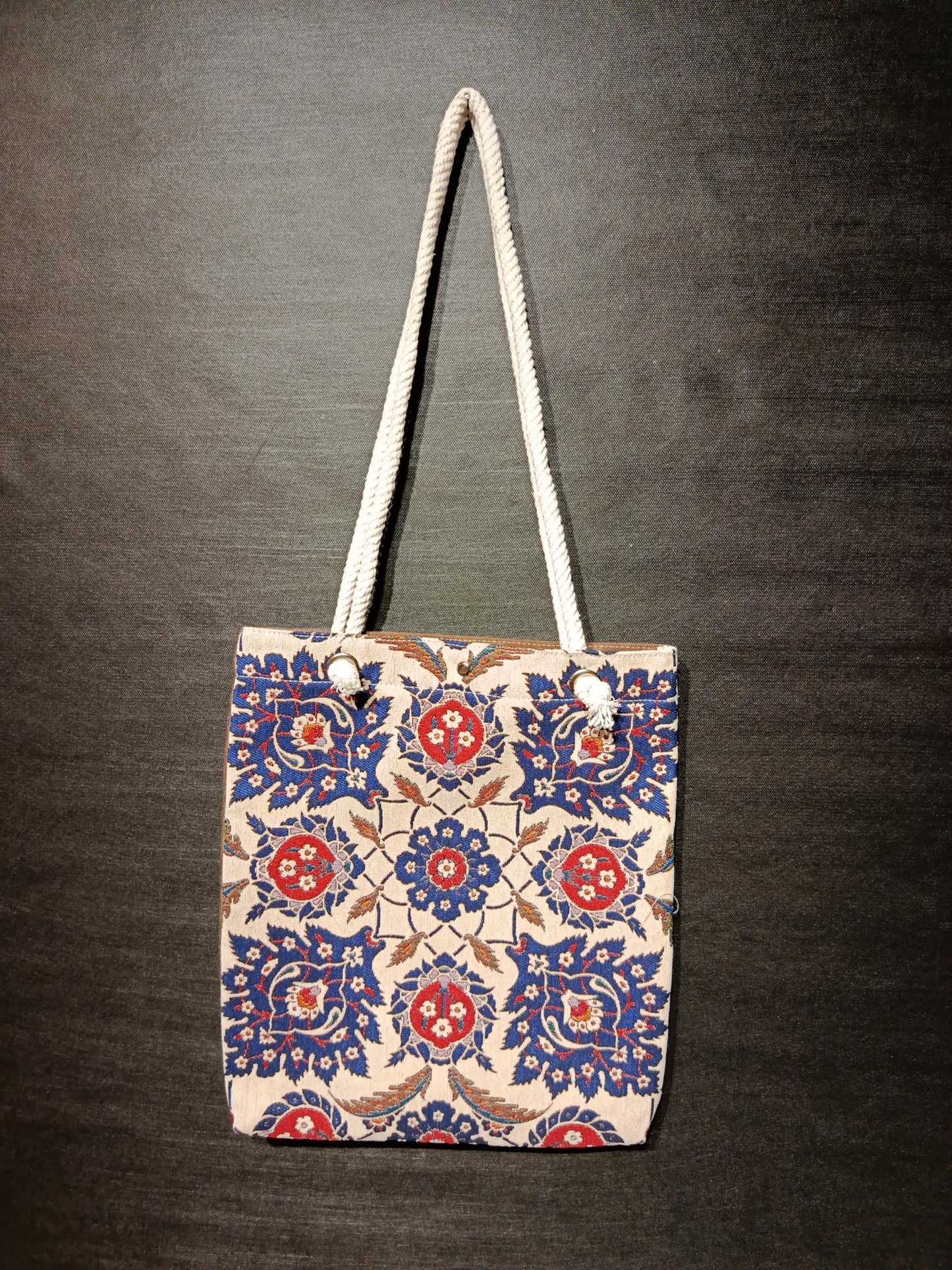 Handmade Floral Shoulder Bag: Blue Patterned Tote