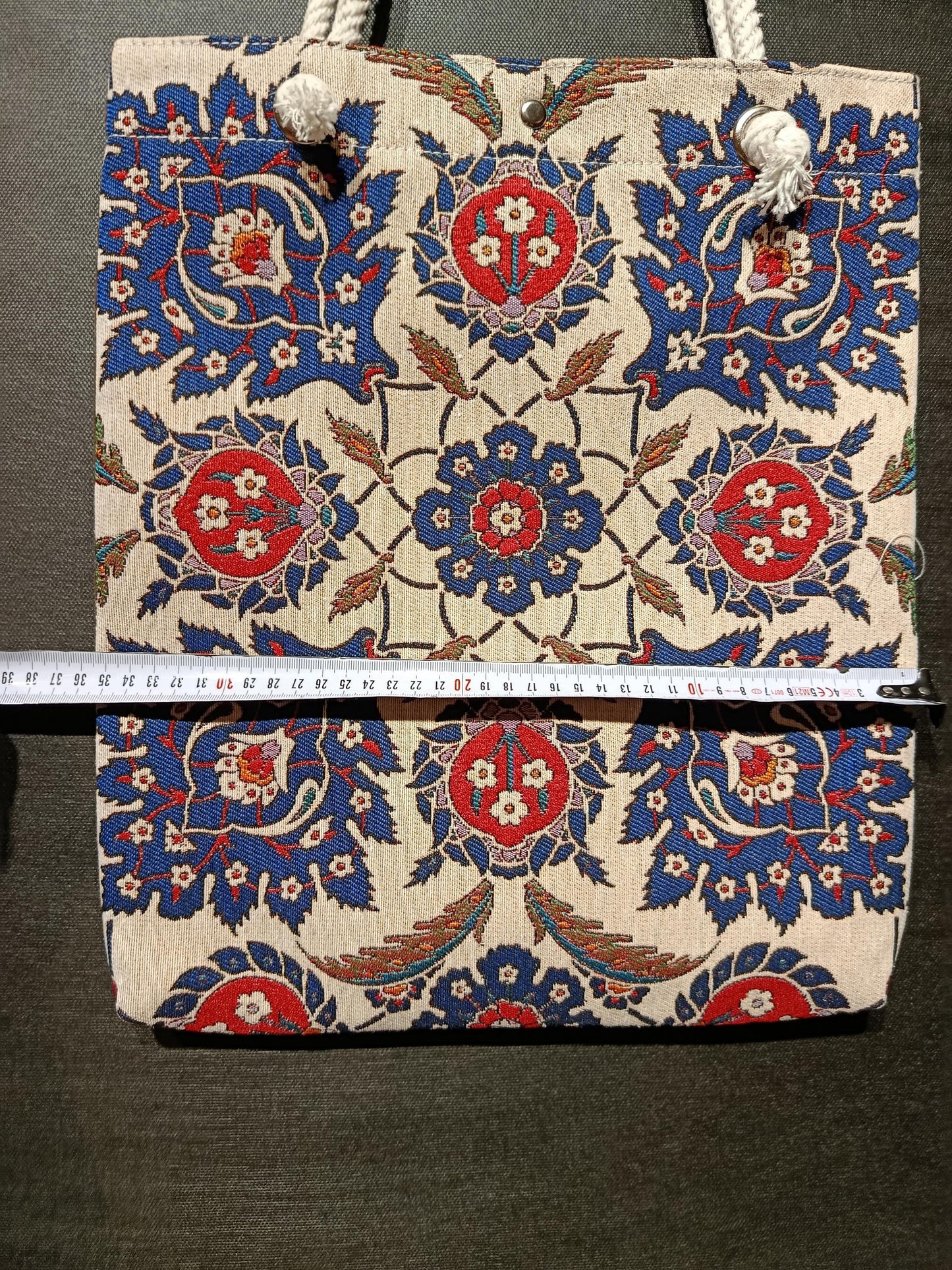 Handmade Floral Shoulder Bag: Blue Patterned Tote