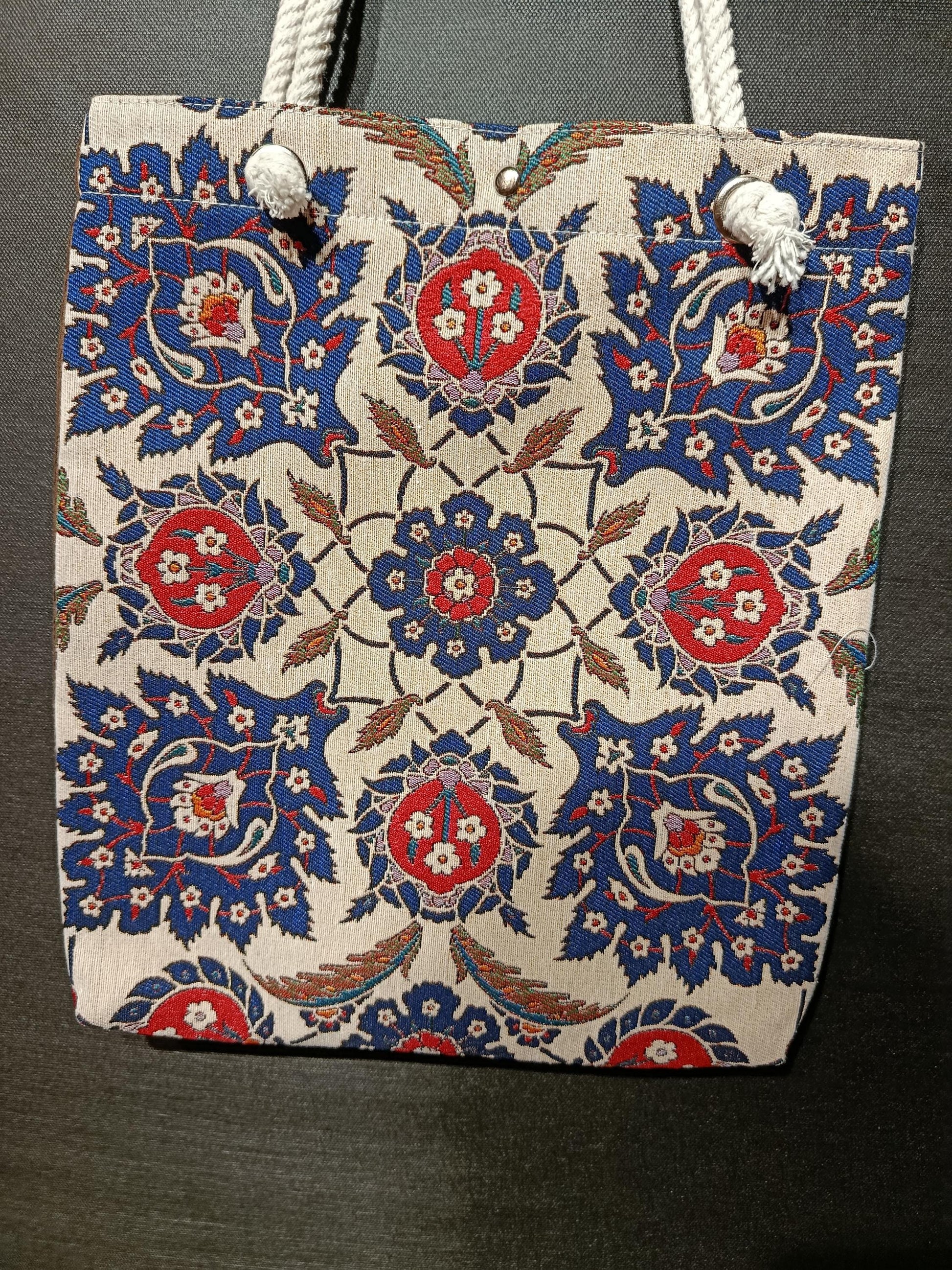 Handmade Floral Shoulder Bag: Blue Patterned Tote