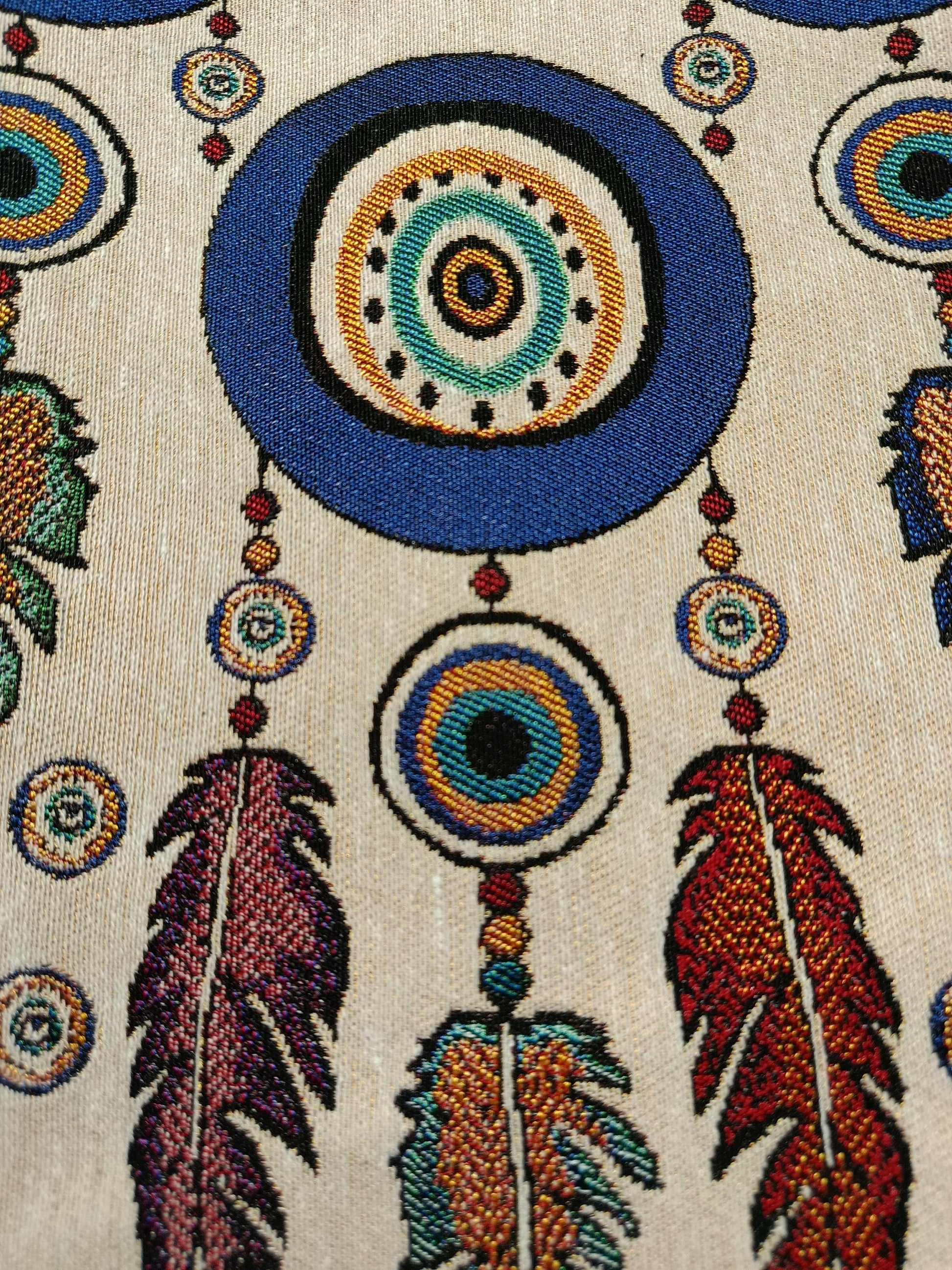 Embroidered Dreamcatcher Canvas Tote Bag: Boho Feather Design
