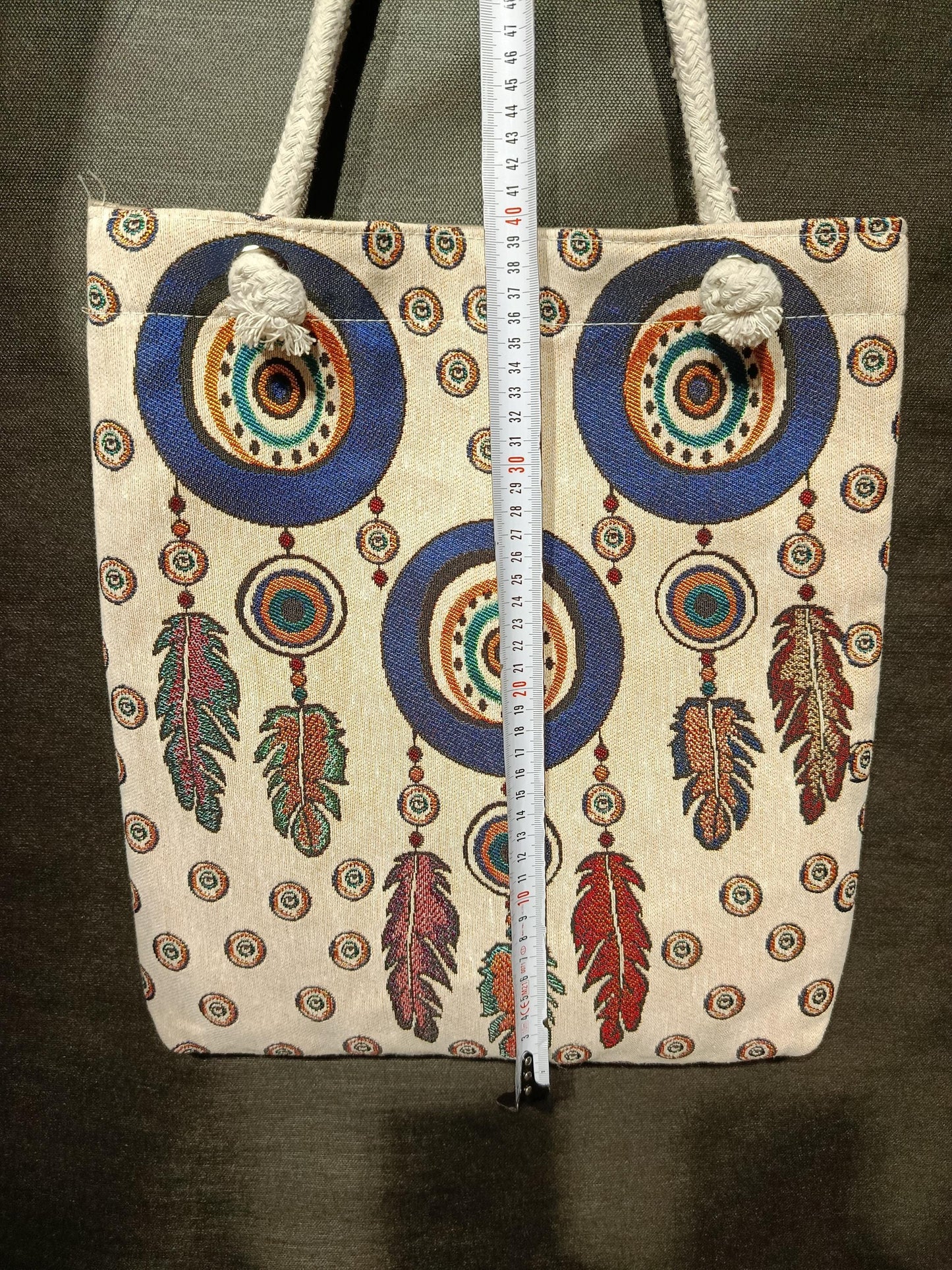 Embroidered Dreamcatcher Canvas Tote Bag: Boho Feather Design