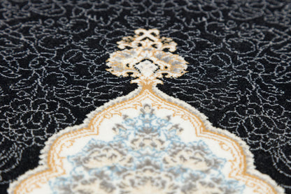 8x11 ft,  Black Classic Medallion Silk Rug: Oriental design carpet