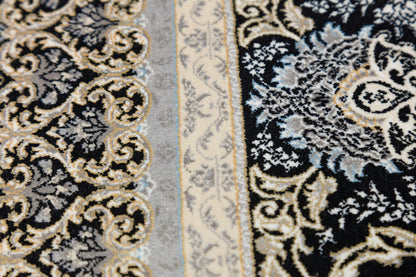 7x10 ft,  Black Classic Medallion Silk Rug: Oriental design carpet