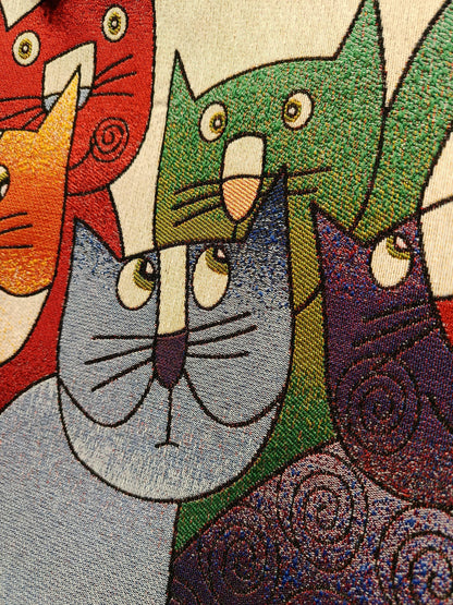 Handmade Cotton Shoulder Bag: Colorful Cats Design