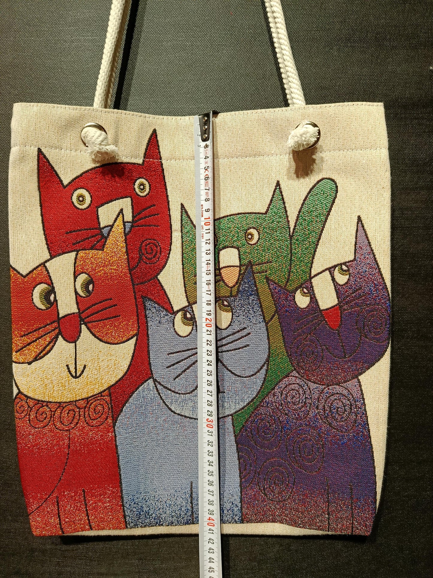 Handmade Cotton Shoulder Bag: Colorful Cats Design
