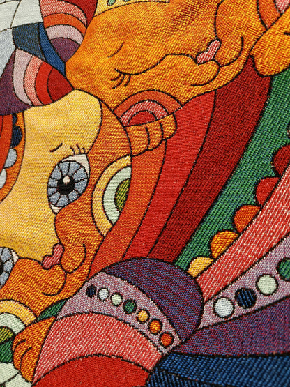 Handmade Cotton Shoulder Bag: Colorful Cat Design