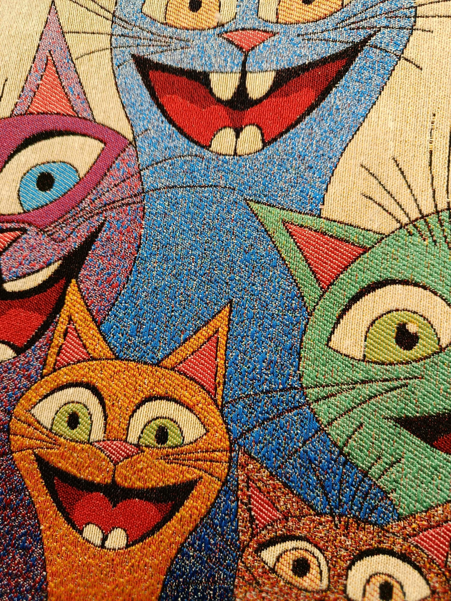 Handmade Shoulder Bag: Colorful Cats Design, Organic Cotton Blend (35cmx45cm)