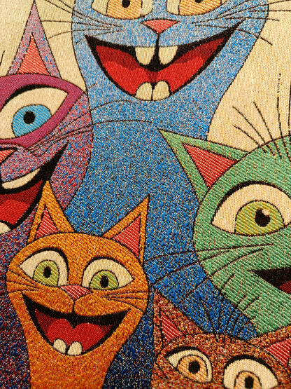 Handmade Shoulder Bag: Colorful Cats Design, Organic Cotton Blend (35cmx45cm)