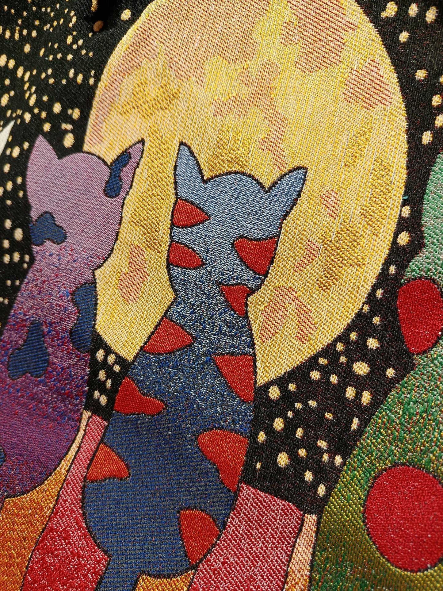 Handmade Cotton Blend Shoulder Bag: Cats & Moon Design (35cmx45cm)