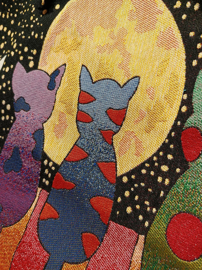 Handmade Cotton Blend Shoulder Bag: Cats & Moon Design (35cmx45cm)