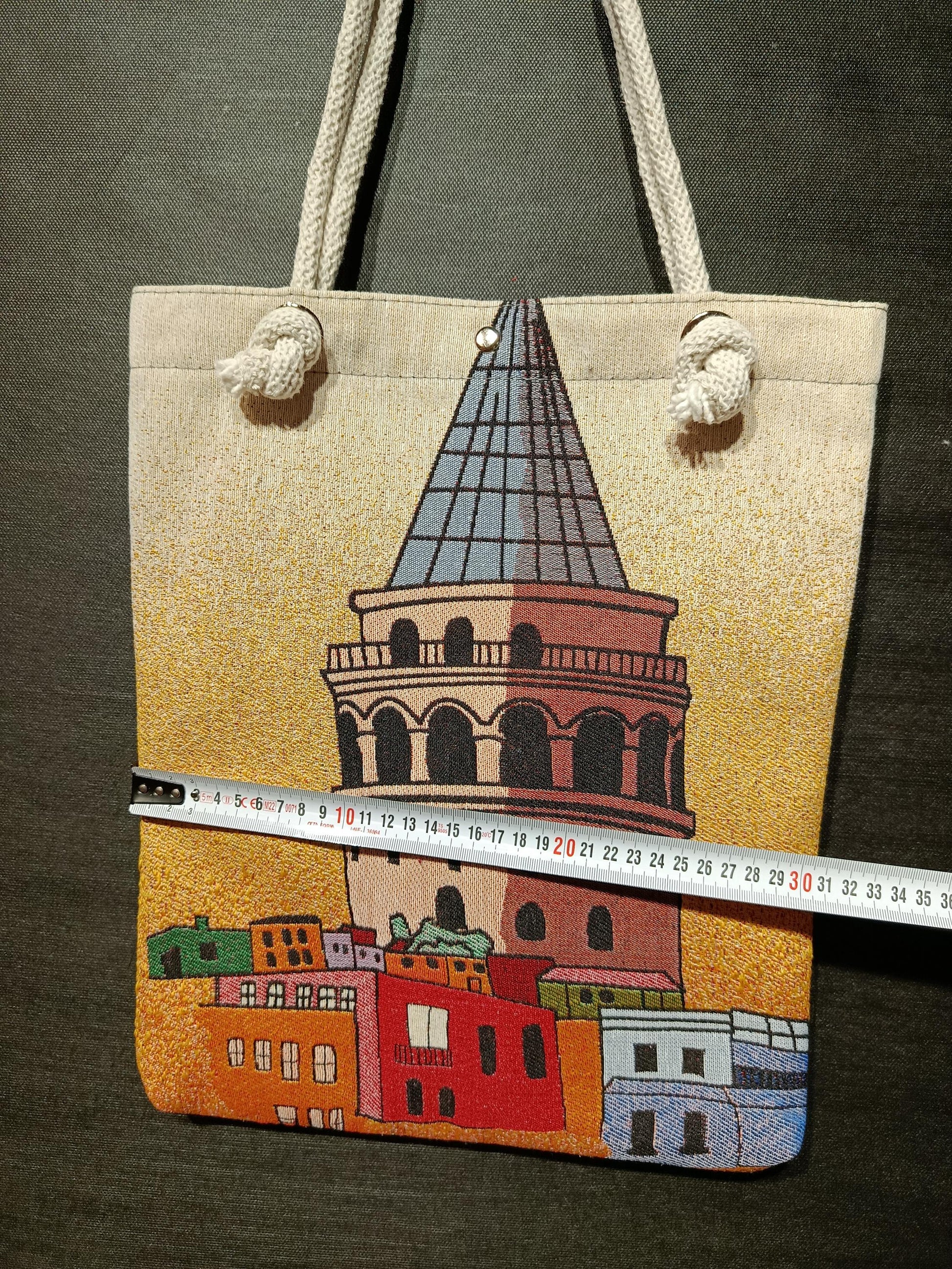 Handmade Galata Tower Shoulder Bag: Organic Cotton Blend