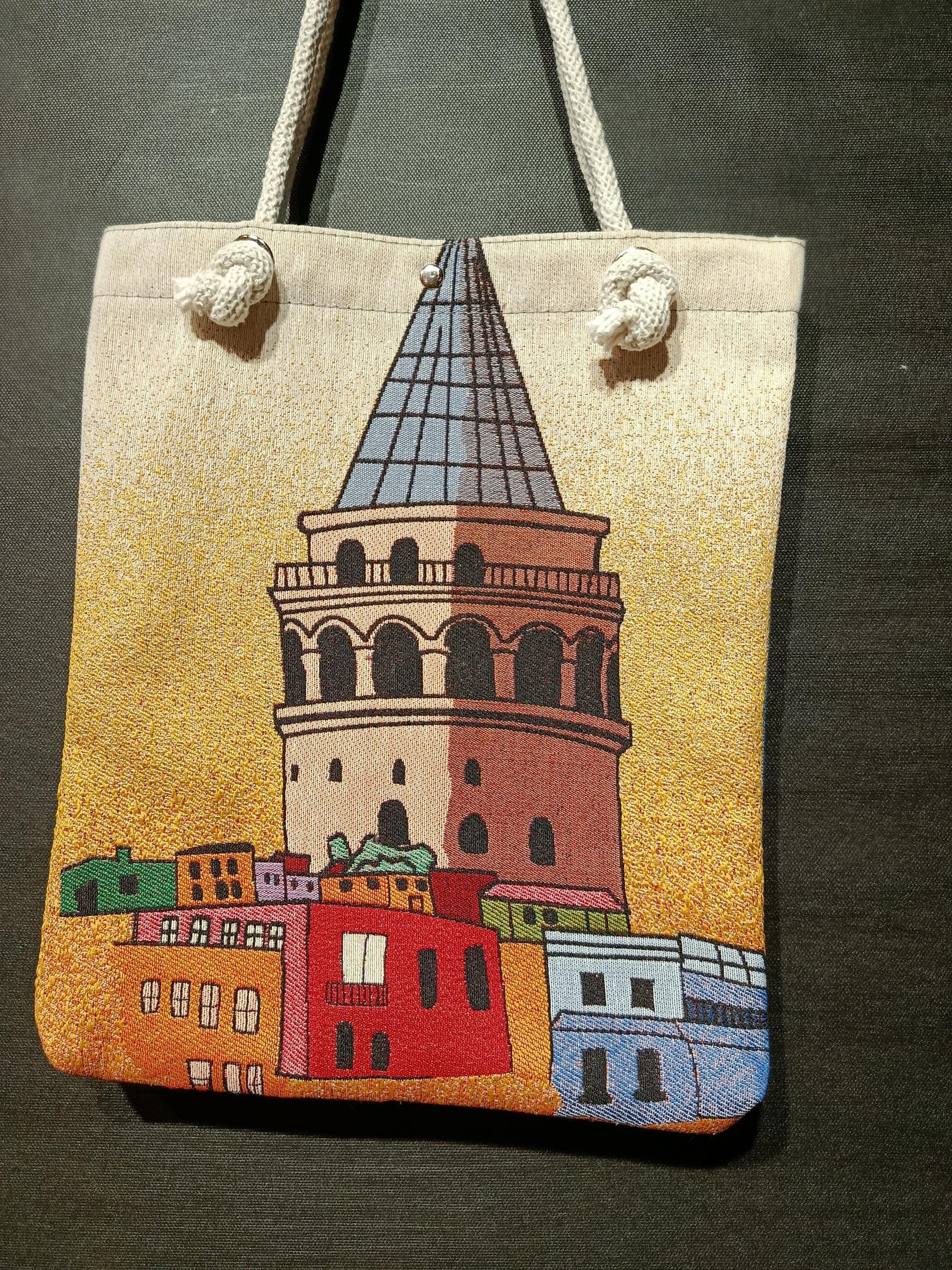 Handmade Galata Tower Shoulder Bag: Organic Cotton Blend