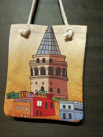 Handmade Galata Tower Shoulder Bag: Organic Cotton Blend