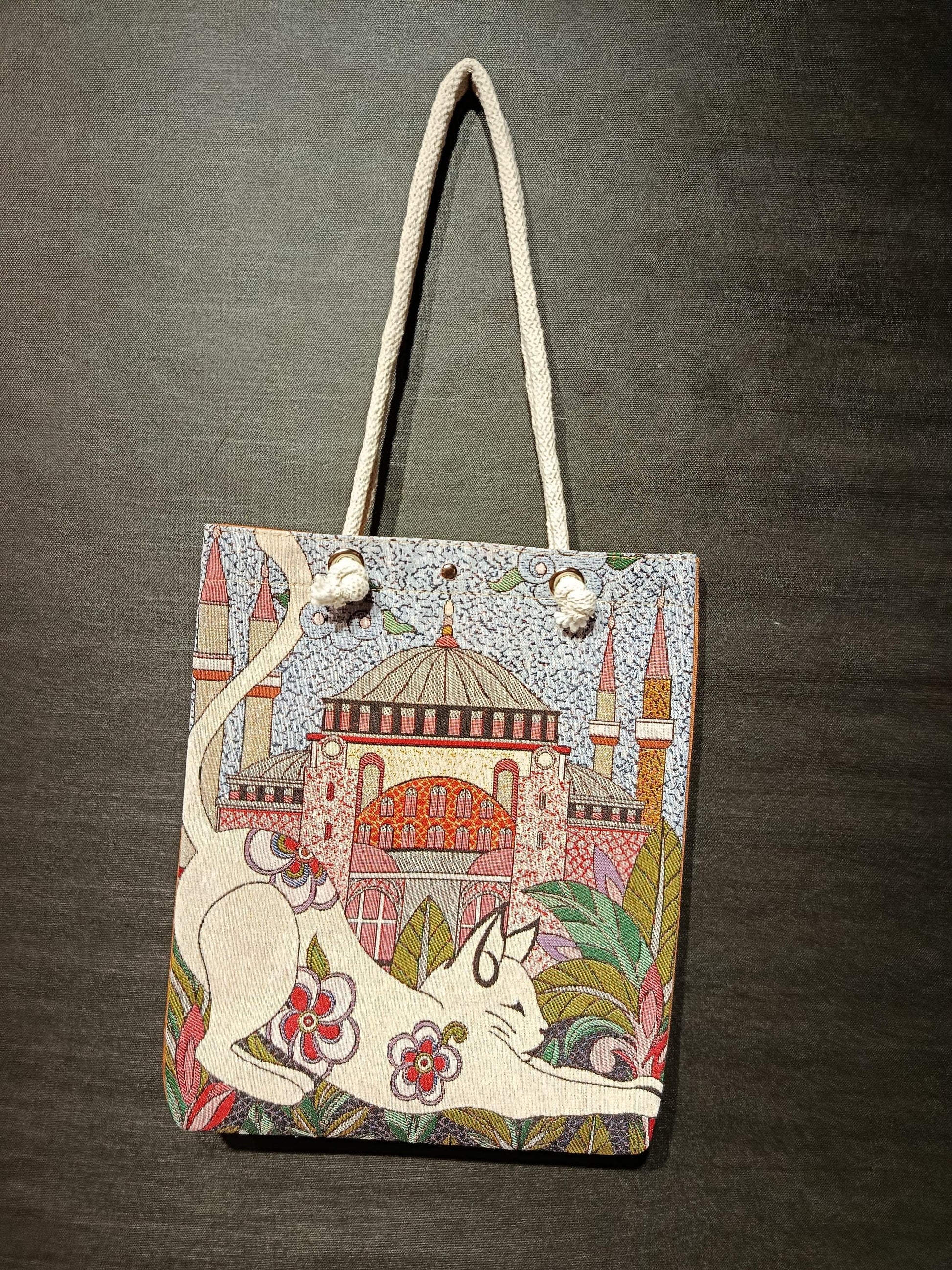 Handmade Cotton Shoulder Bag: Cat & Hagia Sophia Design