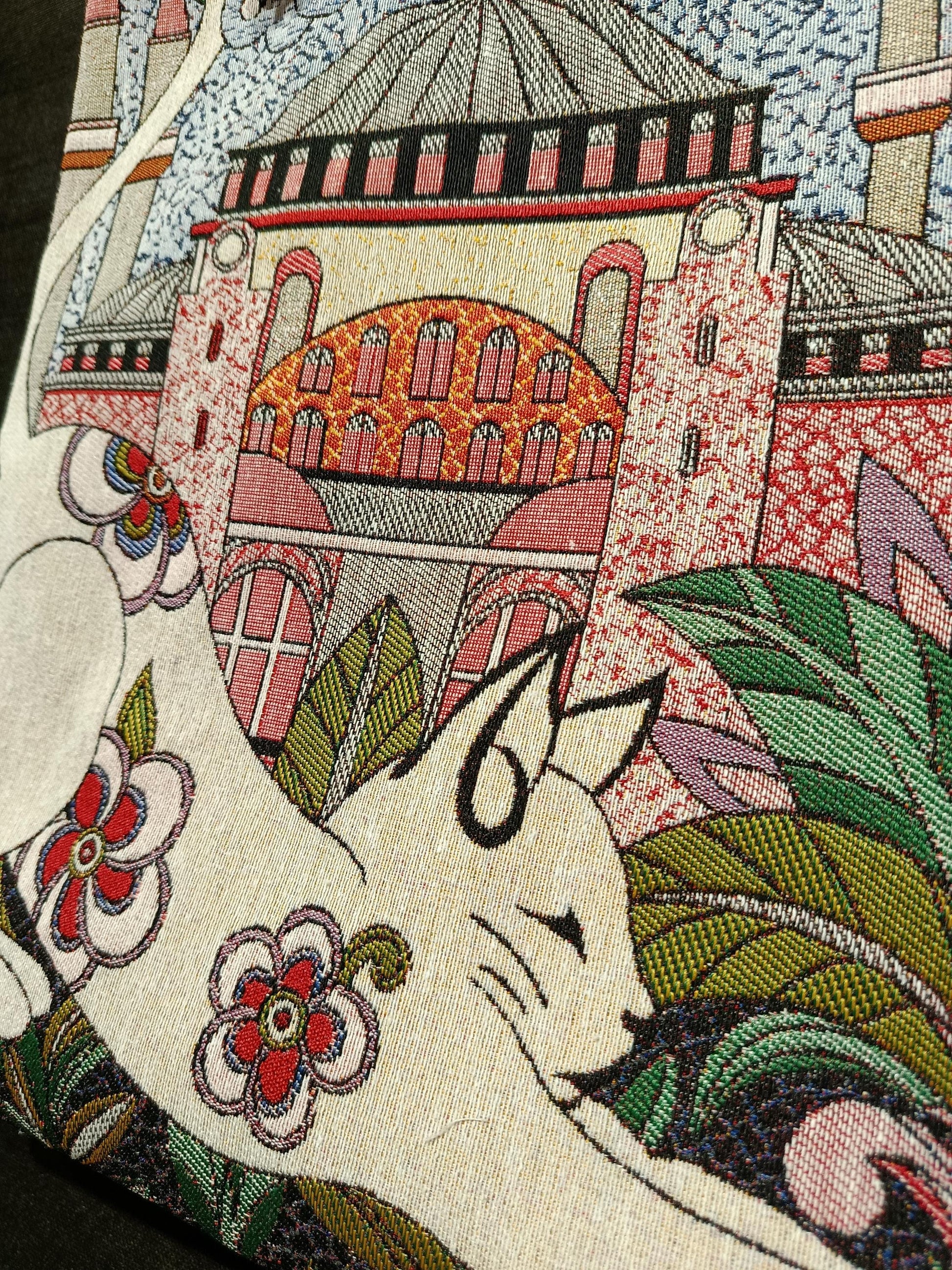 Handmade Cotton Shoulder Bag: Cat & Hagia Sophia Design