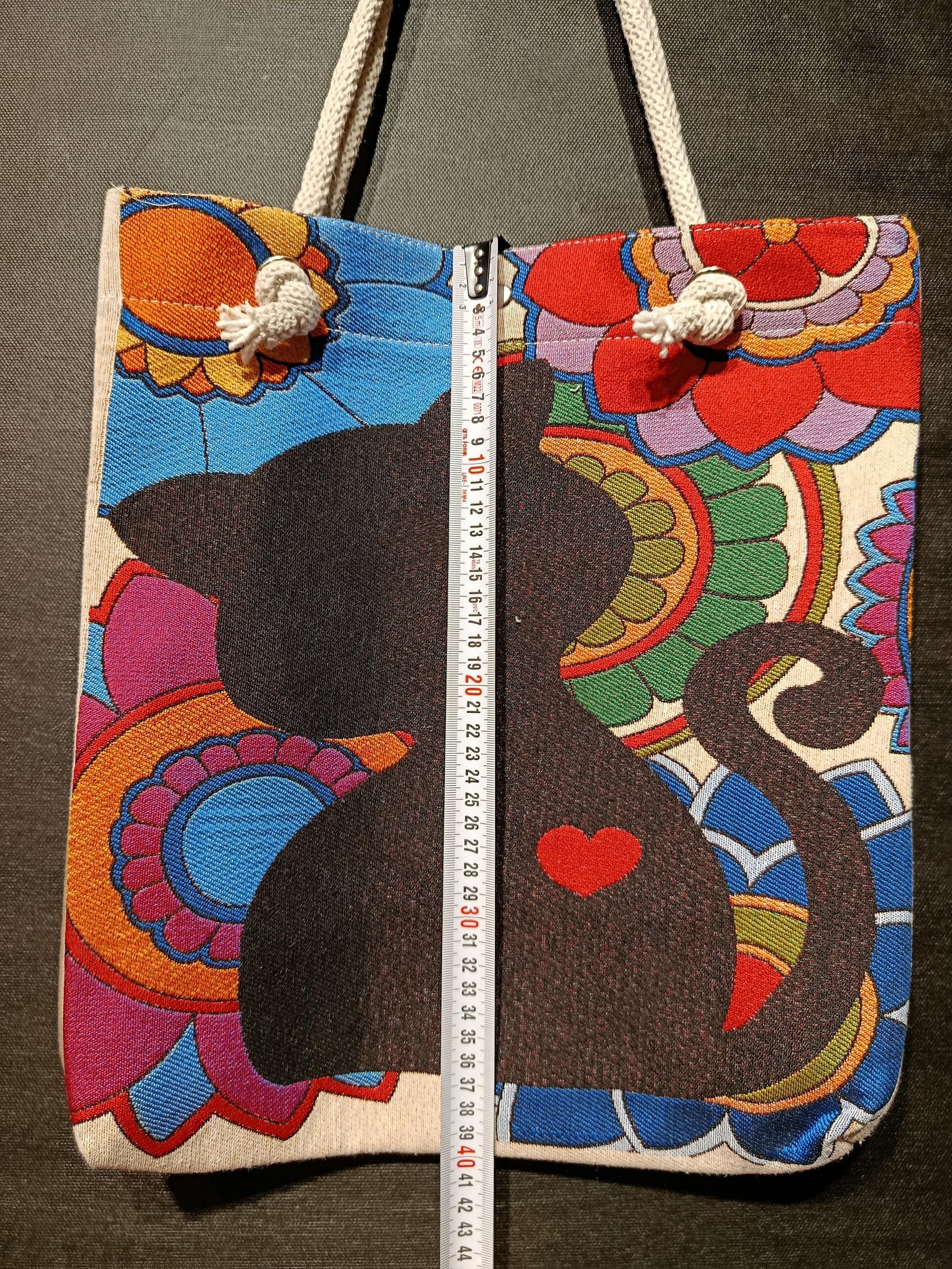 Boho Black Cat Tote Bag: Floral Gobelin Tapestry, Handmade Turkish Shoulder Bag