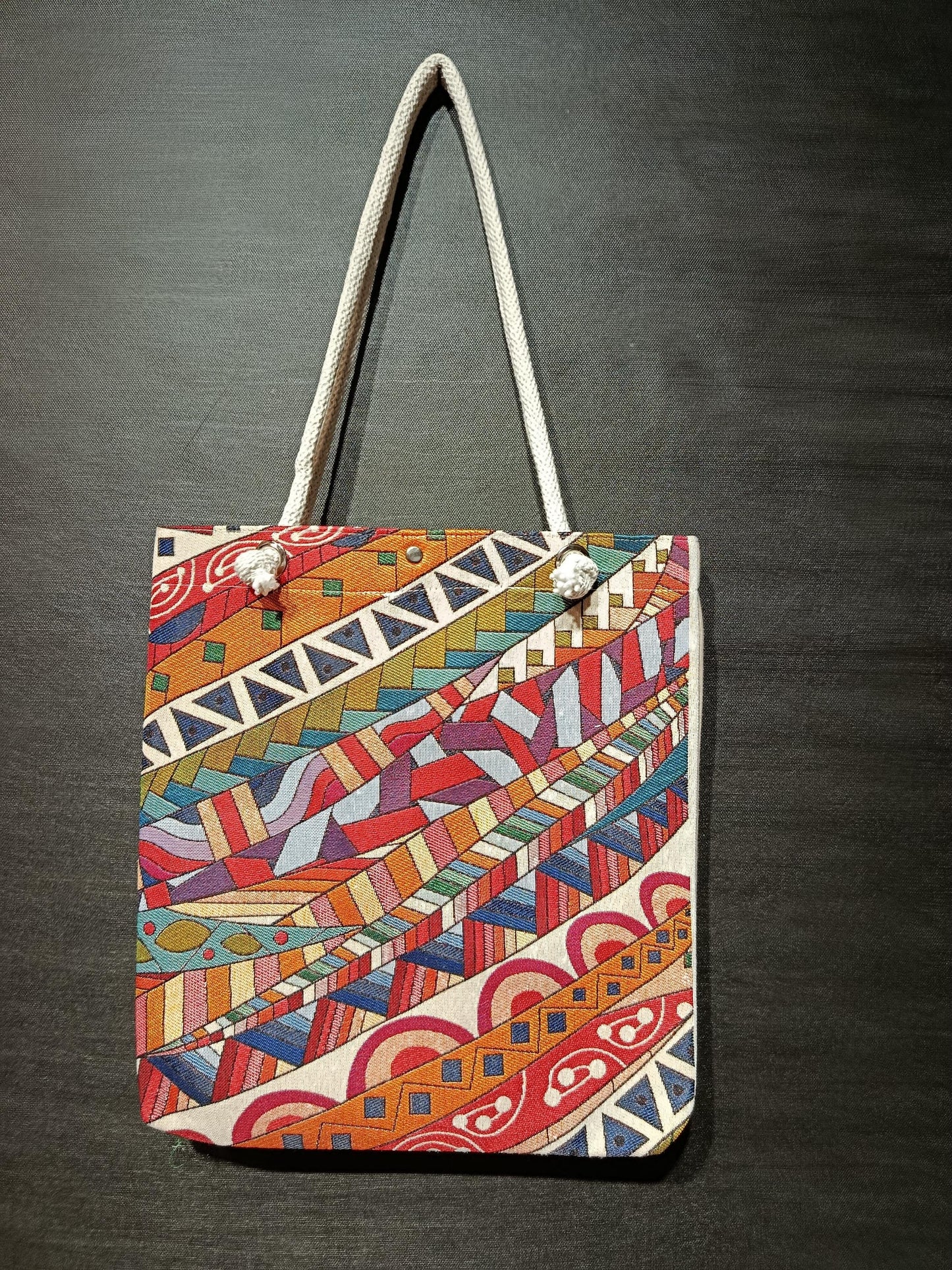 Handmade Colorful Pattern Tote Bag: Organic Cotton Shoulder Bag