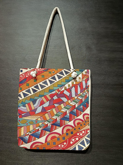 Handmade Colorful Pattern Tote Bag: Organic Cotton Shoulder Bag